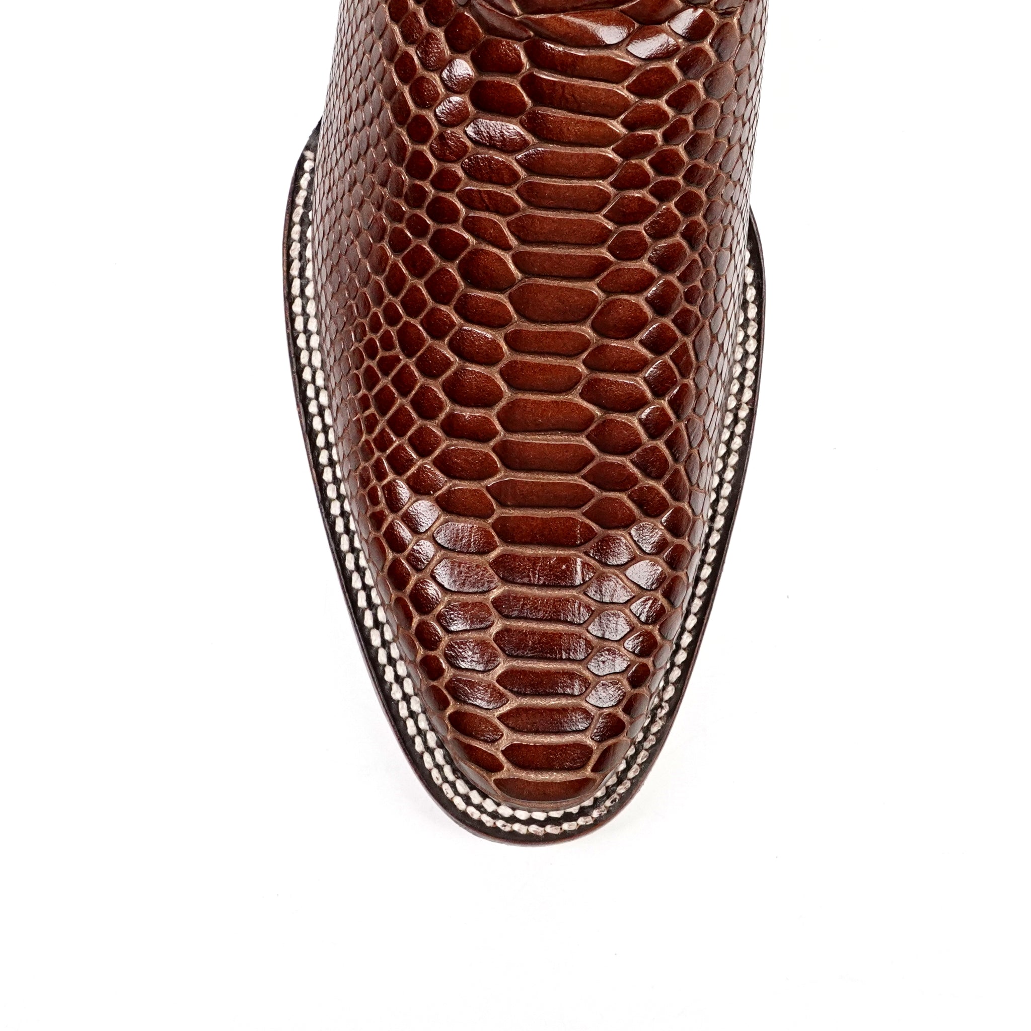 Snake Cognac Boots - Embossed Leather - Round Toe (E953)
