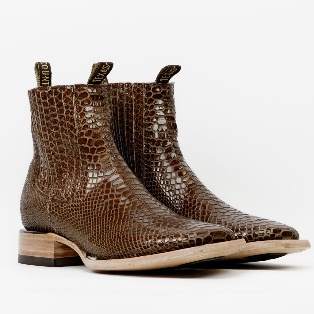 Tamarind Snake Ankle Boots - Embossed Leather - Square Toe (E946)