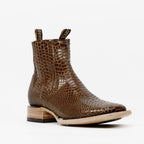 Tamarind Snake Ankle Boots - Embossed Leather - Square Toe (E946)