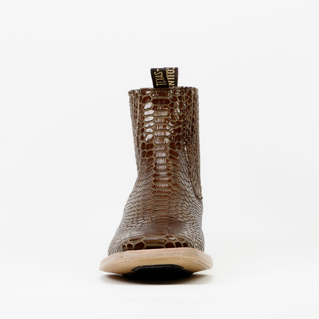 Tamarind Snake Ankle Boots - Embossed Leather - Square Toe (E946)