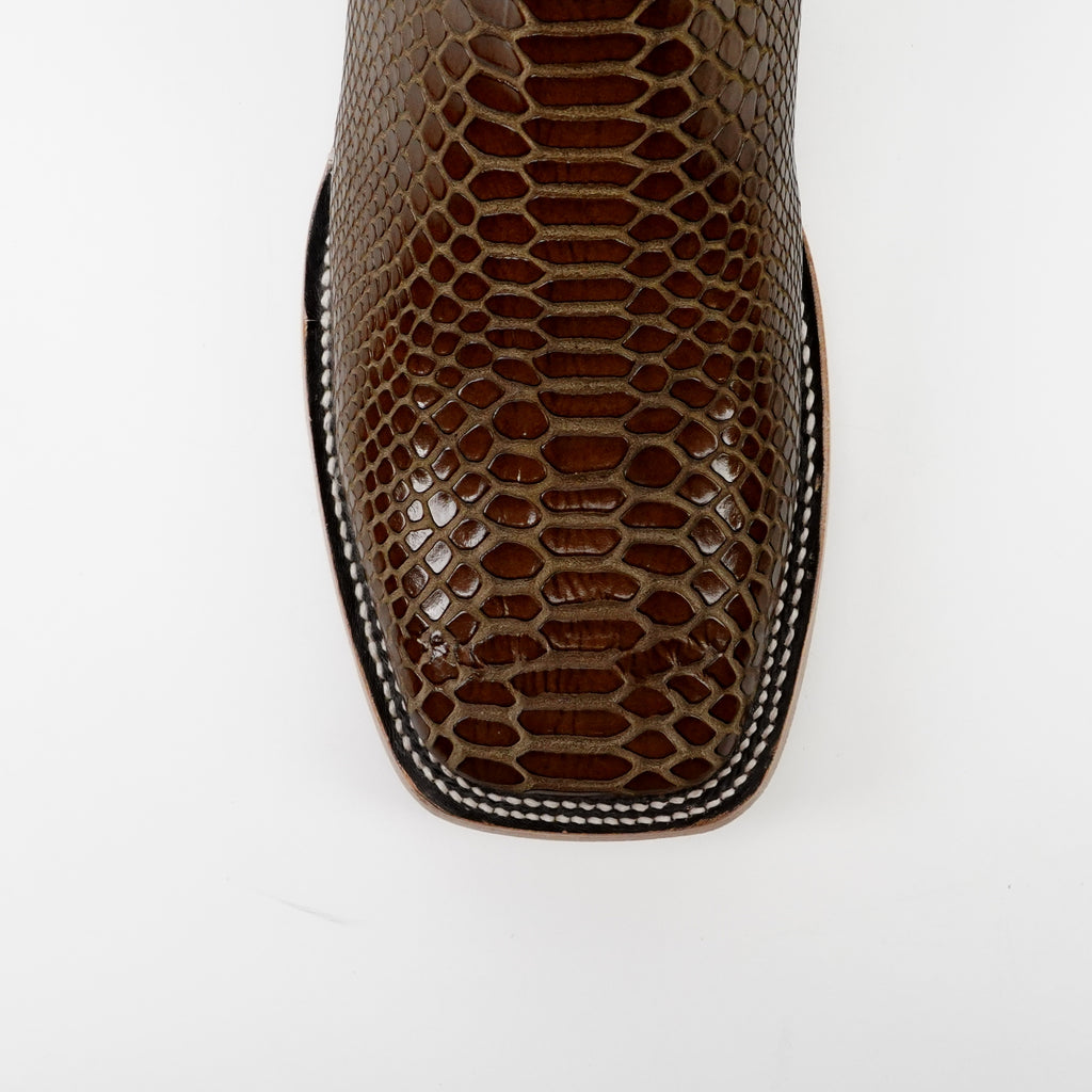 Tamarind Snake Ankle Boots - Embossed Leather - Square Toe (E946)