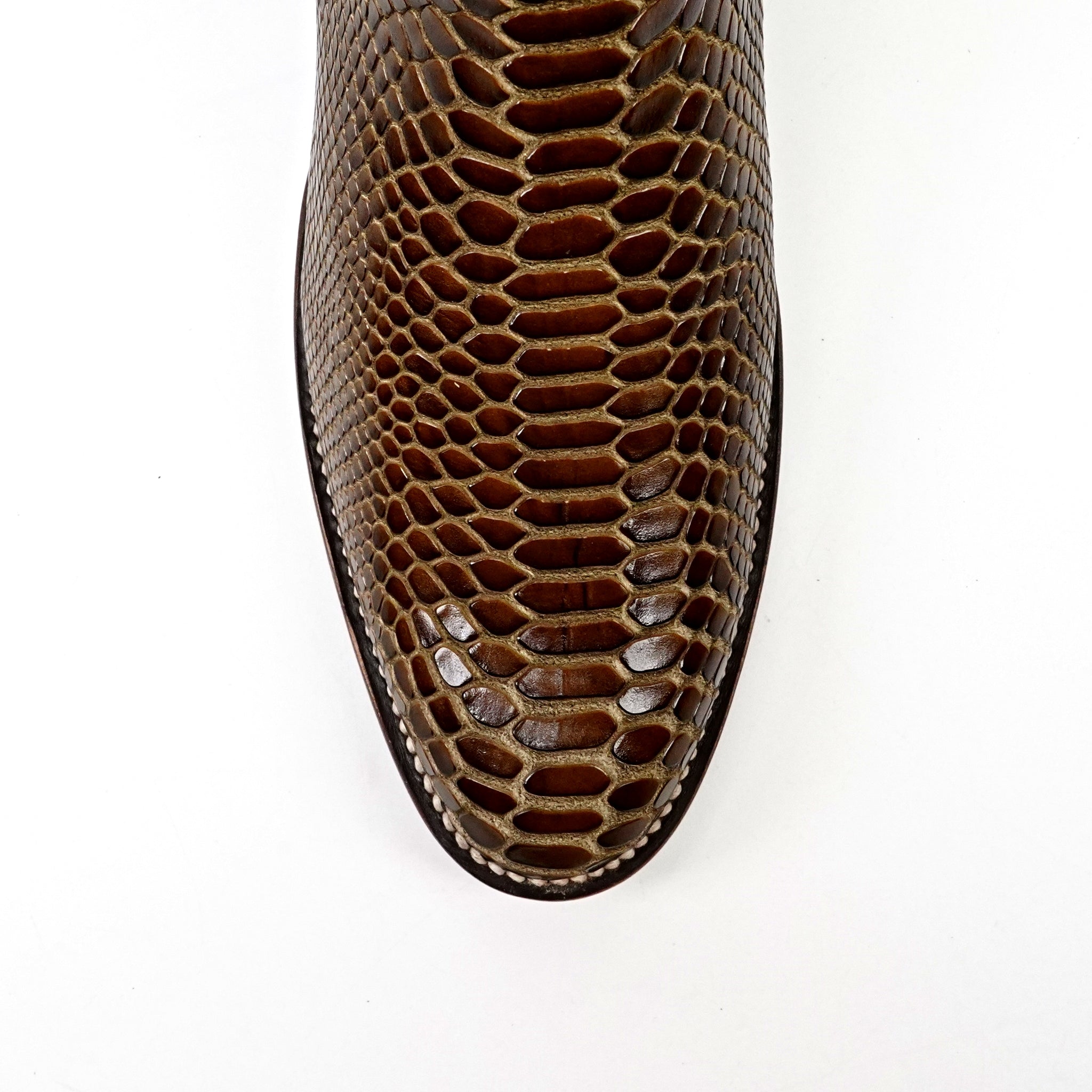 Botines de Serpiente - Piel Marrón Grabada - Punta Rodeo (E946)