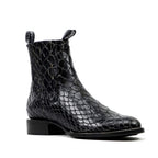 Black Snake Ankle Boots - Embossed Leather - Roper Toe (E955)