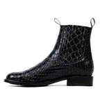 Black Snake Ankle Boots - Embossed Leather - Roper Toe (E955)