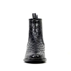 Black Snake Ankle Boots - Embossed Leather - Roper Toe (E955)