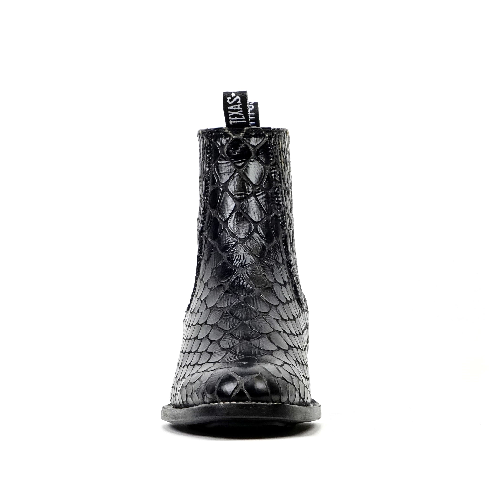 Black Snake Ankle Boots - Embossed Leather - Roper Toe (E955)