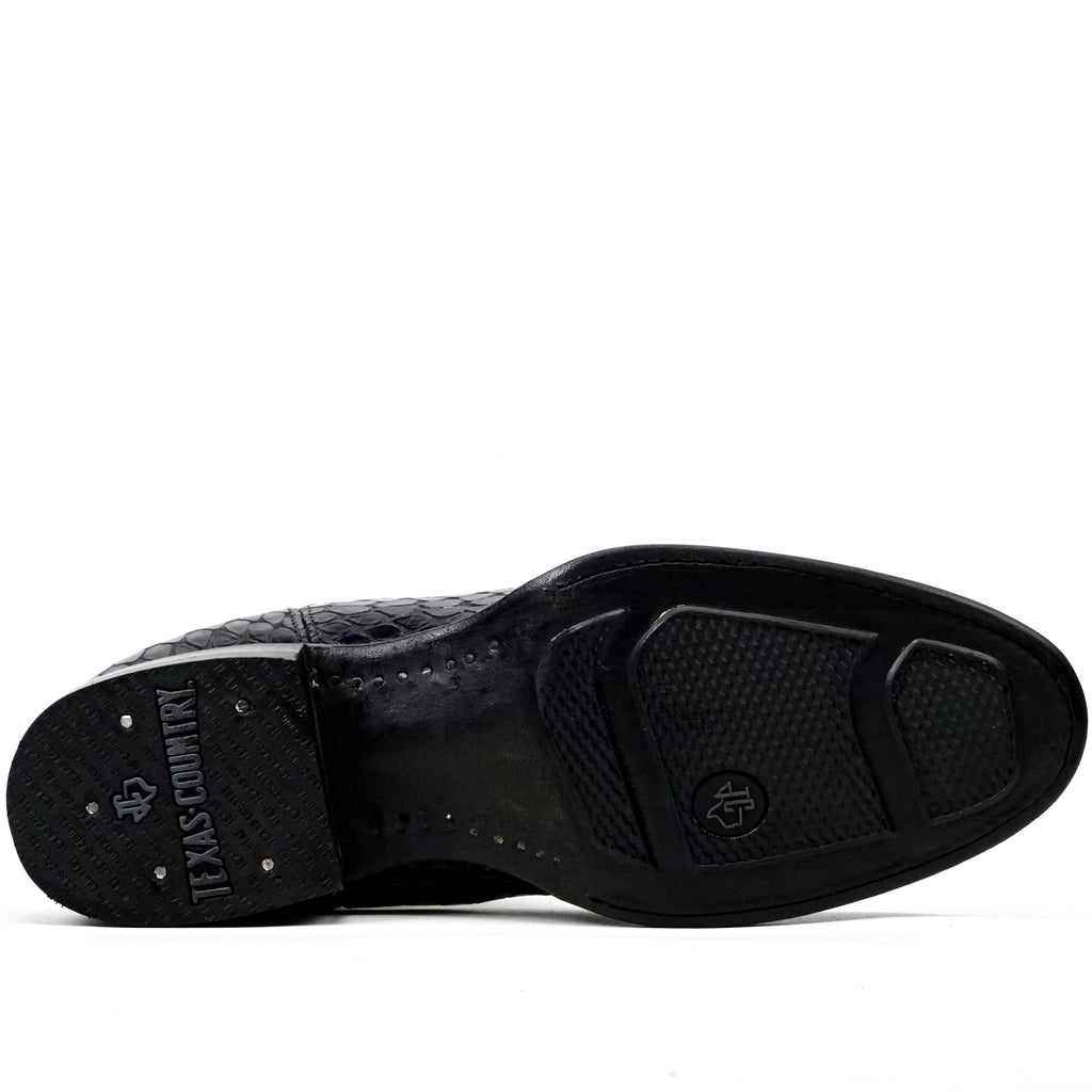 Black Snake Ankle Boots - Embossed Leather - Roper Toe (E955)