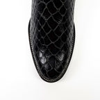 Black Snake Ankle Boots - Embossed Leather - Roper Toe (E955)