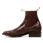 Cognac Snake Ankle Boots - Embossed Leather - Square Toe (E955)