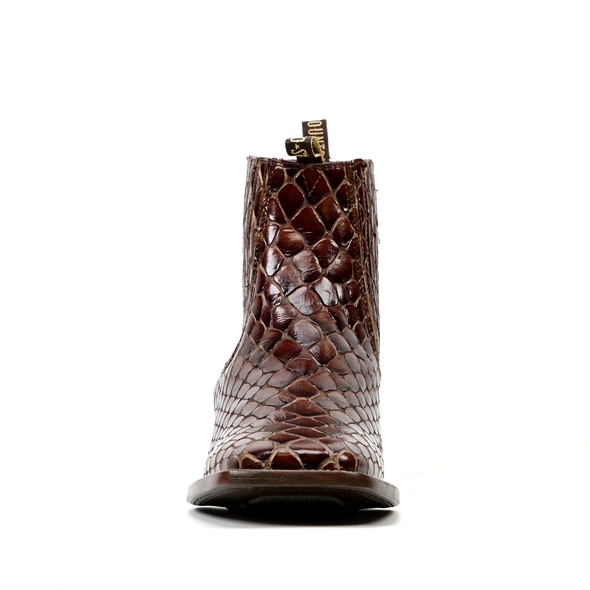 Cognac Snake Ankle Boots - Embossed Leather - Square Toe (E955)