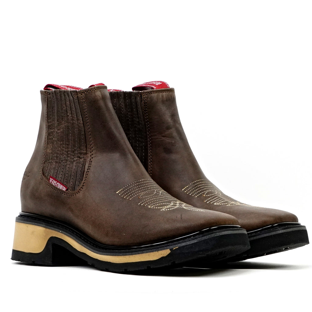 Alamo Brown Double Sole Ankle Boots - Square Toe (E1200)