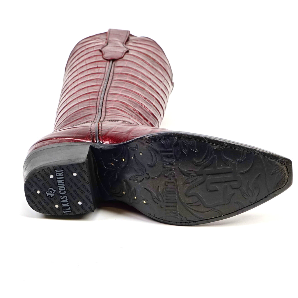 Embossed Alligator Wine Cowgirl Boots - Tall Shaft - Snip Toe (E874)