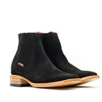 Suede Nubuck Black Ankle Boots - Square Toe (E1200)