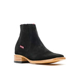 Suede Nubuck Black Ankle Boots - Square Toe (E1200)