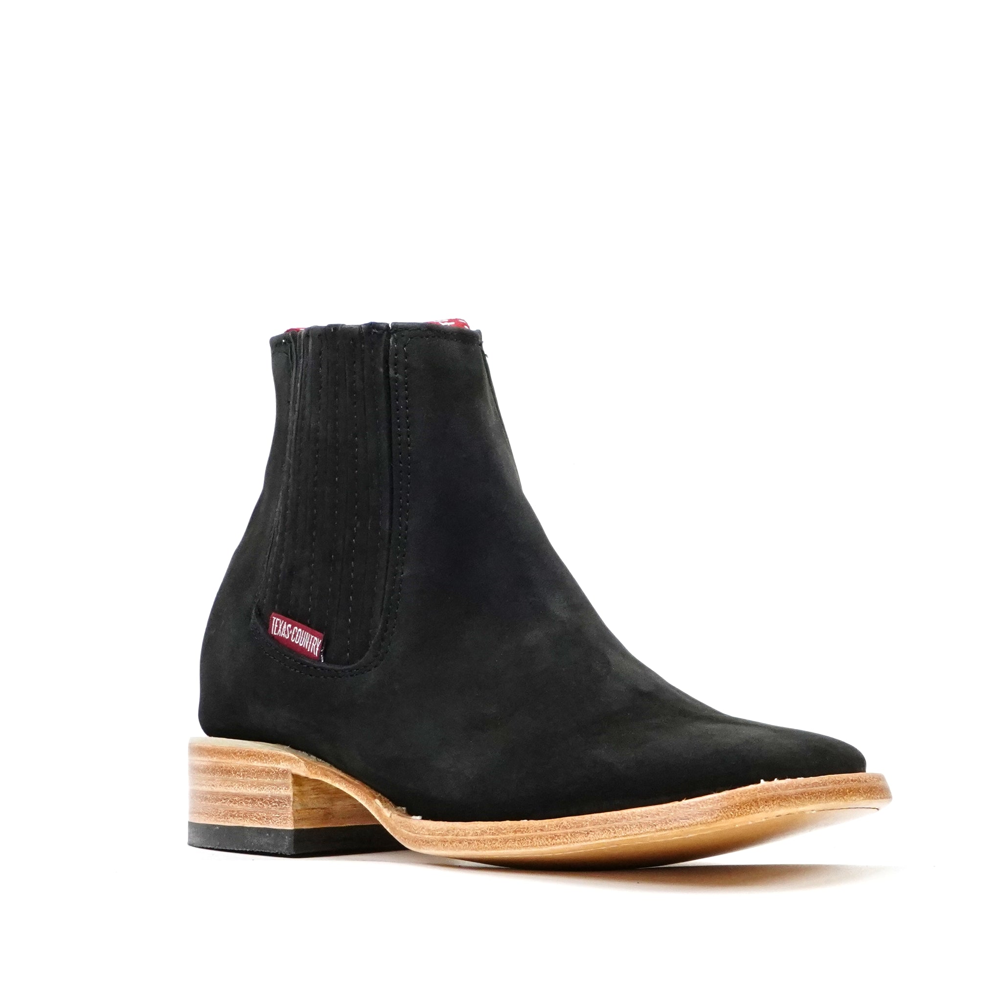 Suede Nubuck Black Ankle Boots - Square Toe (E1200)