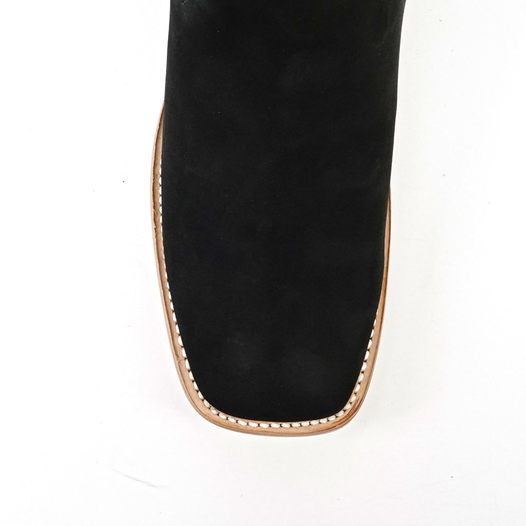 Suede Nubuck Black Ankle Boots - Square Toe (E1200)