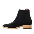Cowboy Style Nubuck Black Ankle Boots - Square Toe (E1200)
