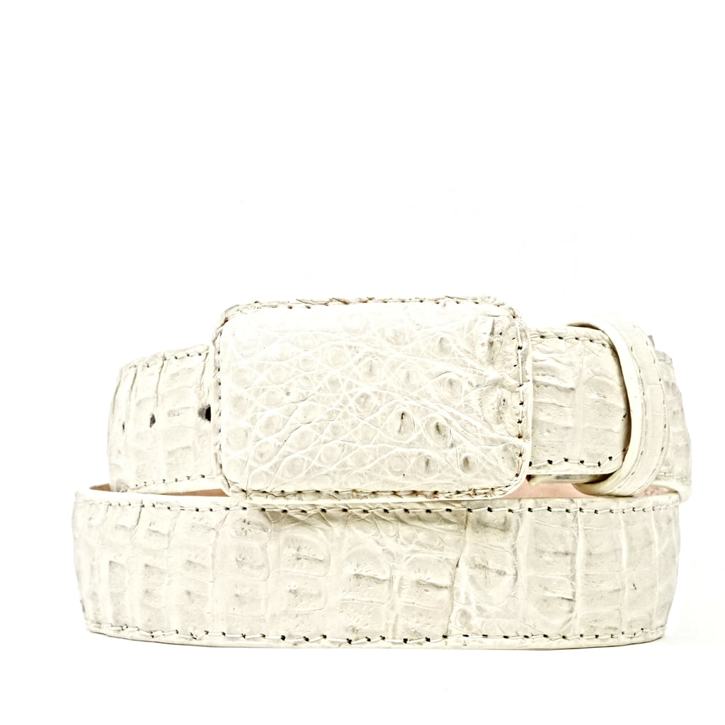 Exotic Full Quilt Caiman Belt - Bone (C001)