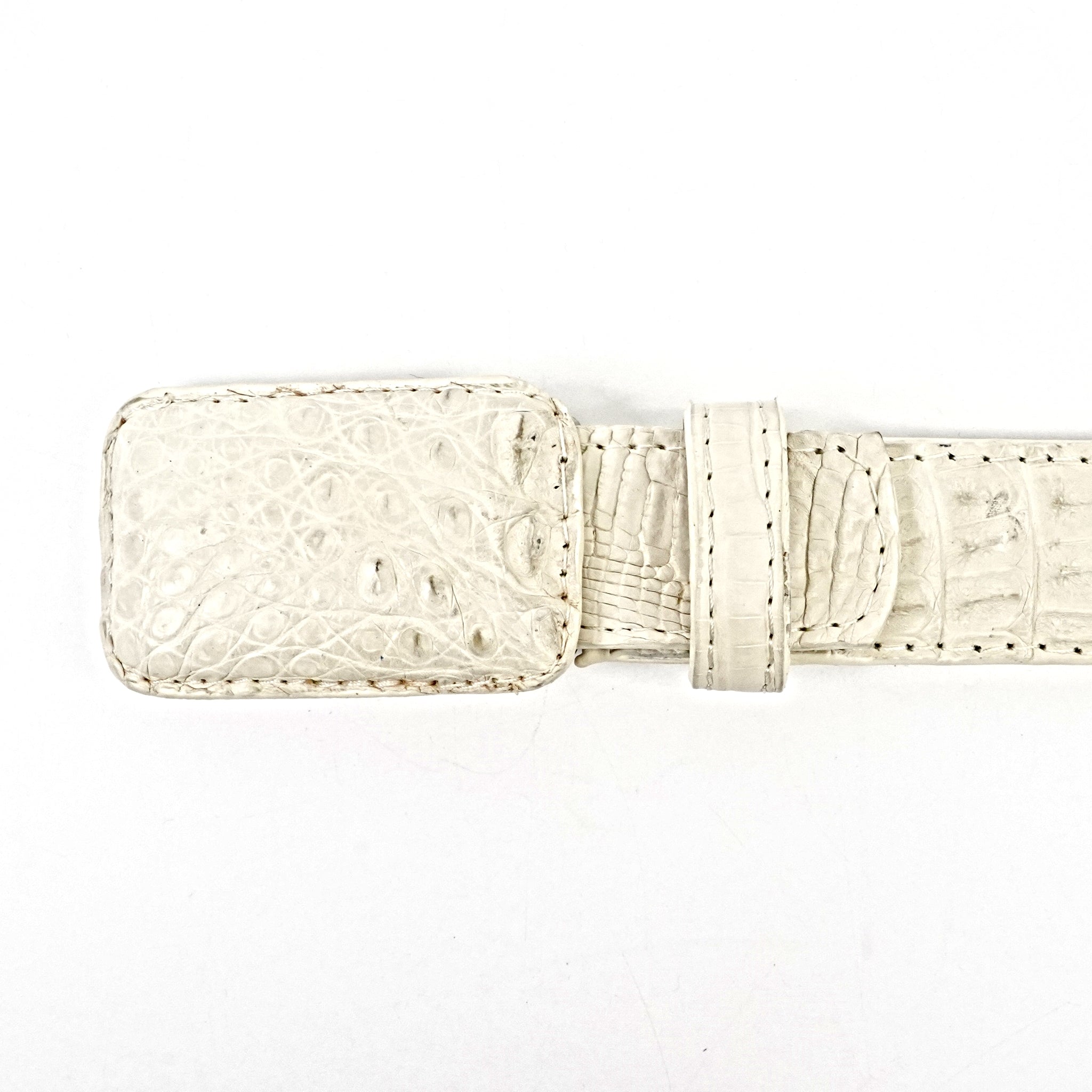 Exotic Full Quilt Caiman Belt - Bone (C001)