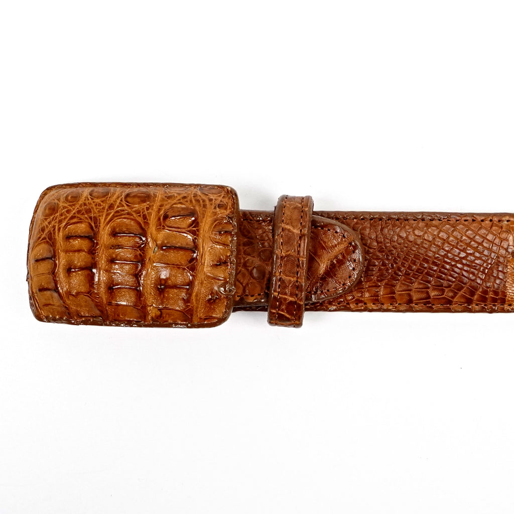 Cinturón de caimán exótico de acolchado completo - Miel (C-001)