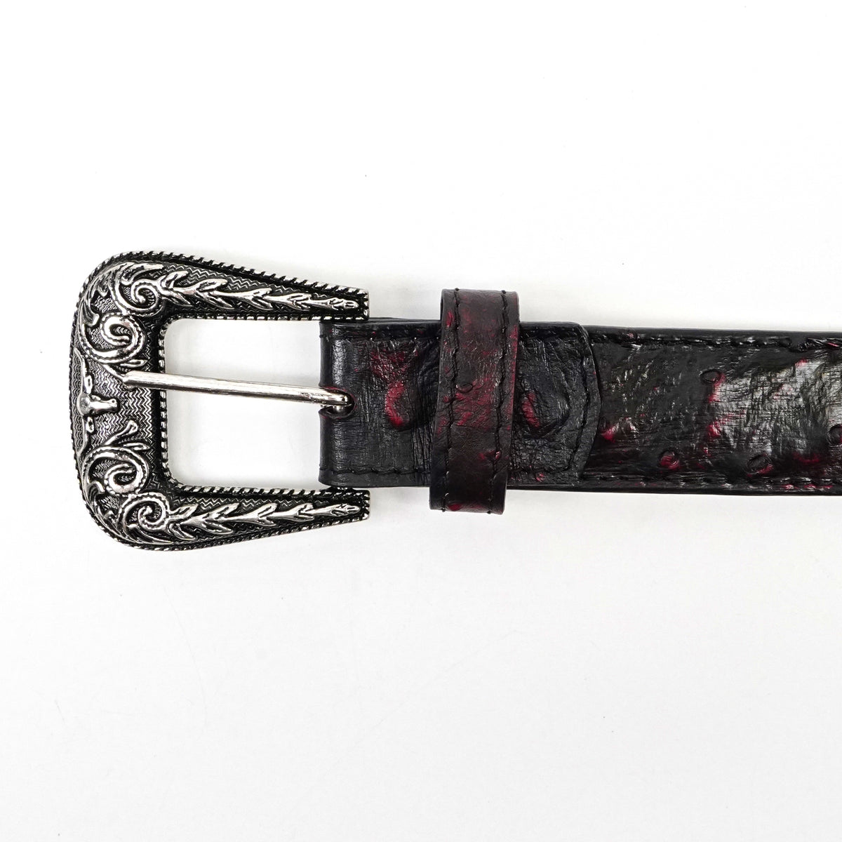 Cinturón de avestruz exótico con acolchado completo - Black Cherry (C-028)