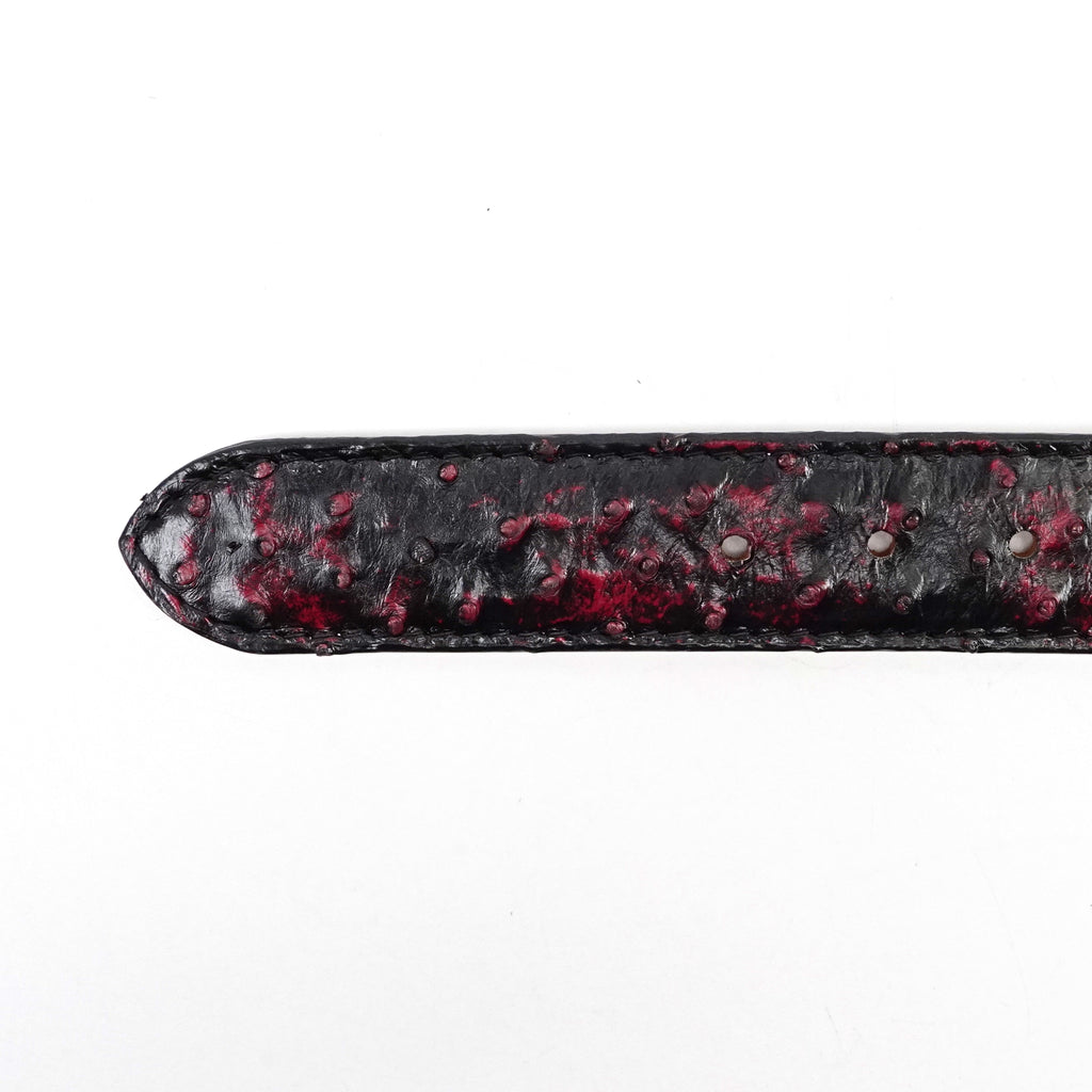 Cinturón de avestruz exótico con acolchado completo - Black Cherry (C-028)