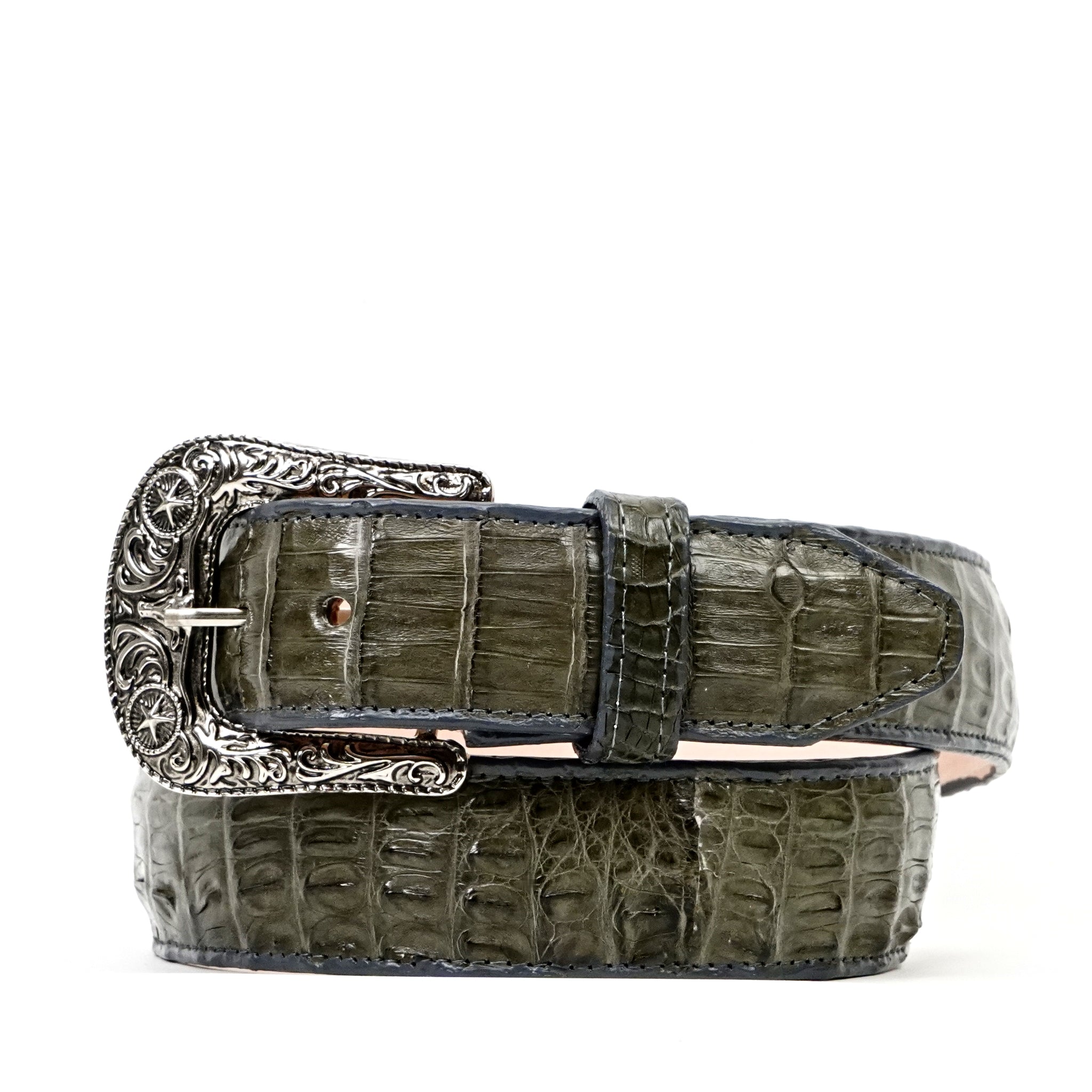 Exotic Full Quilt Caiman Belt - Gray (C-028)