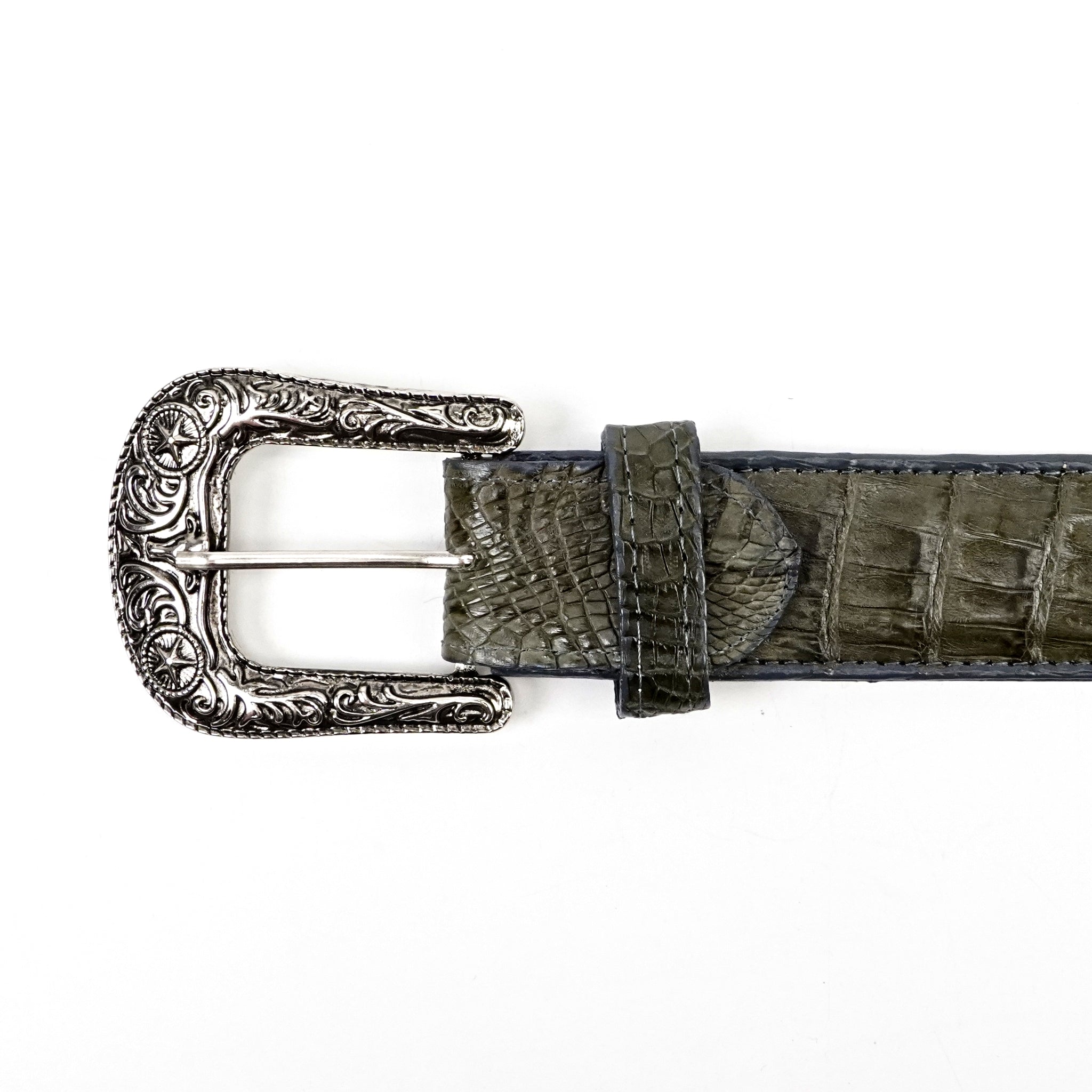 Exotic Full Quilt Caiman Belt - Gray (C-028)