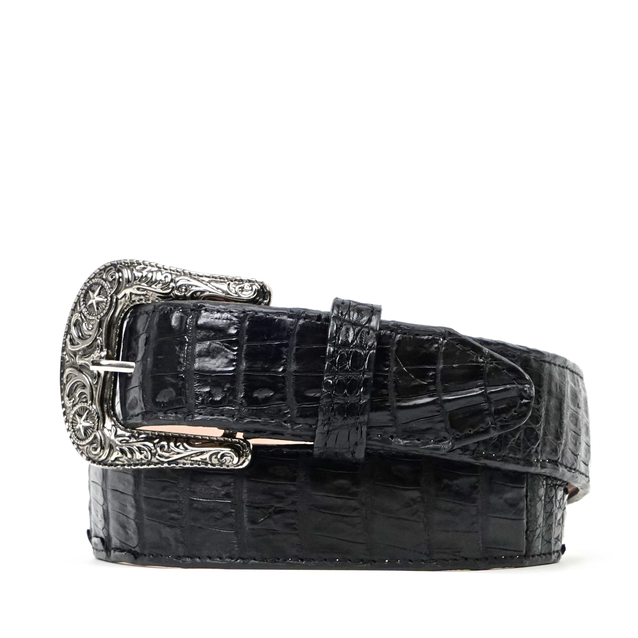 Exotic Full Quilt Caiman Belt - Black (C-028)