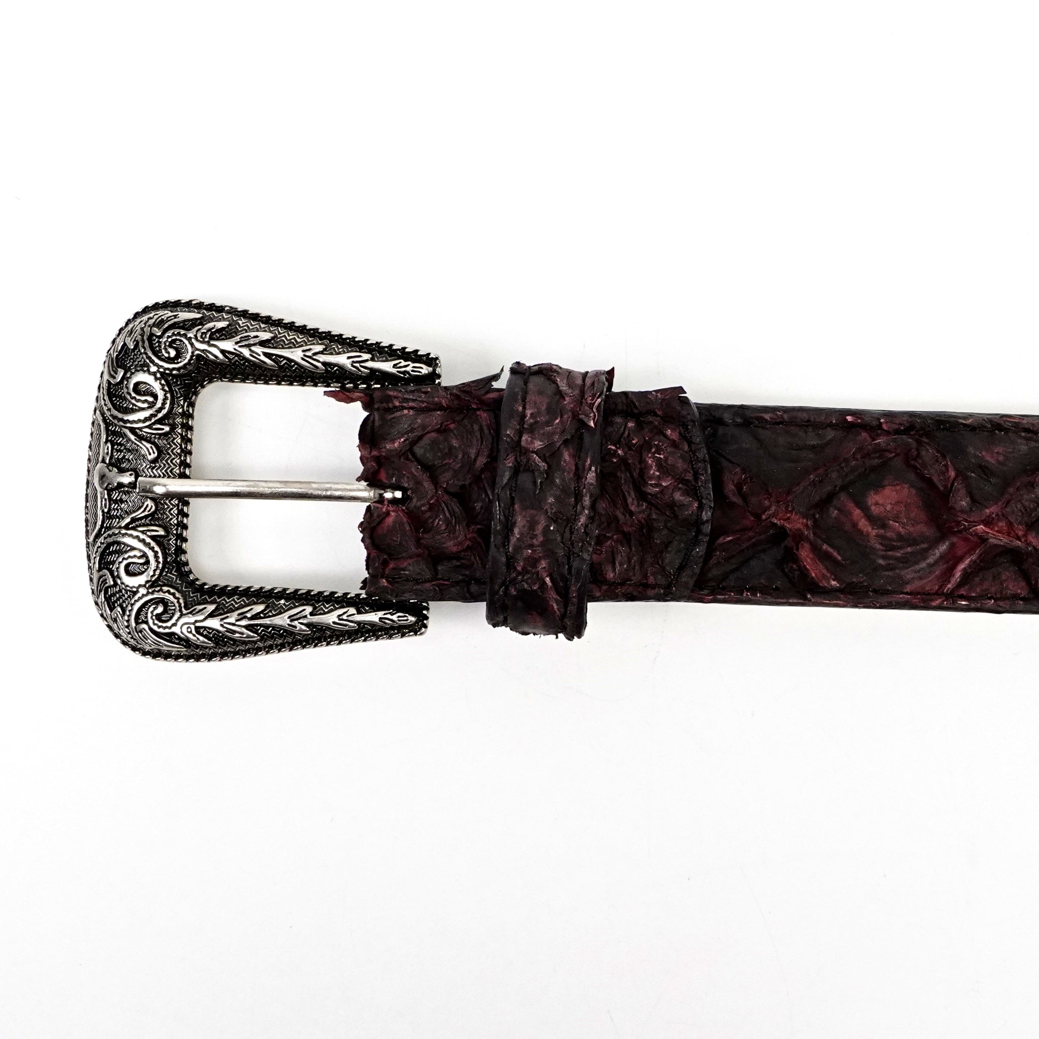 Cinturón de Pirarucú Exótico Acolchado Completo - Hebilla de Texas - Cereza Negra