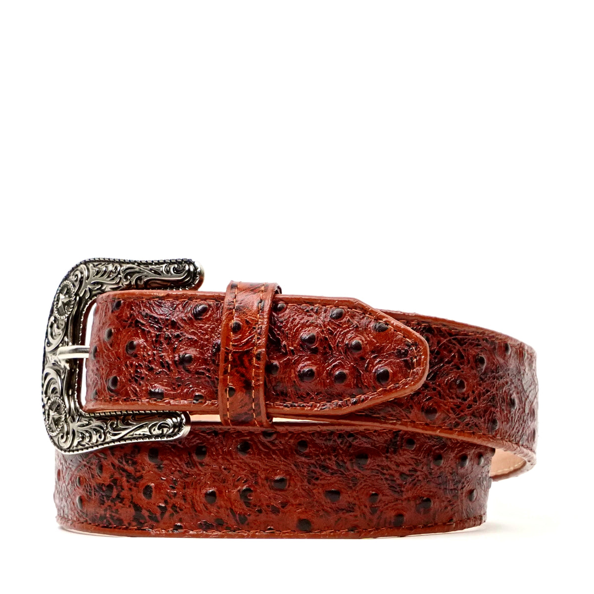 Ostrich Embossed Leather Belt - Cognac (C-IMI)