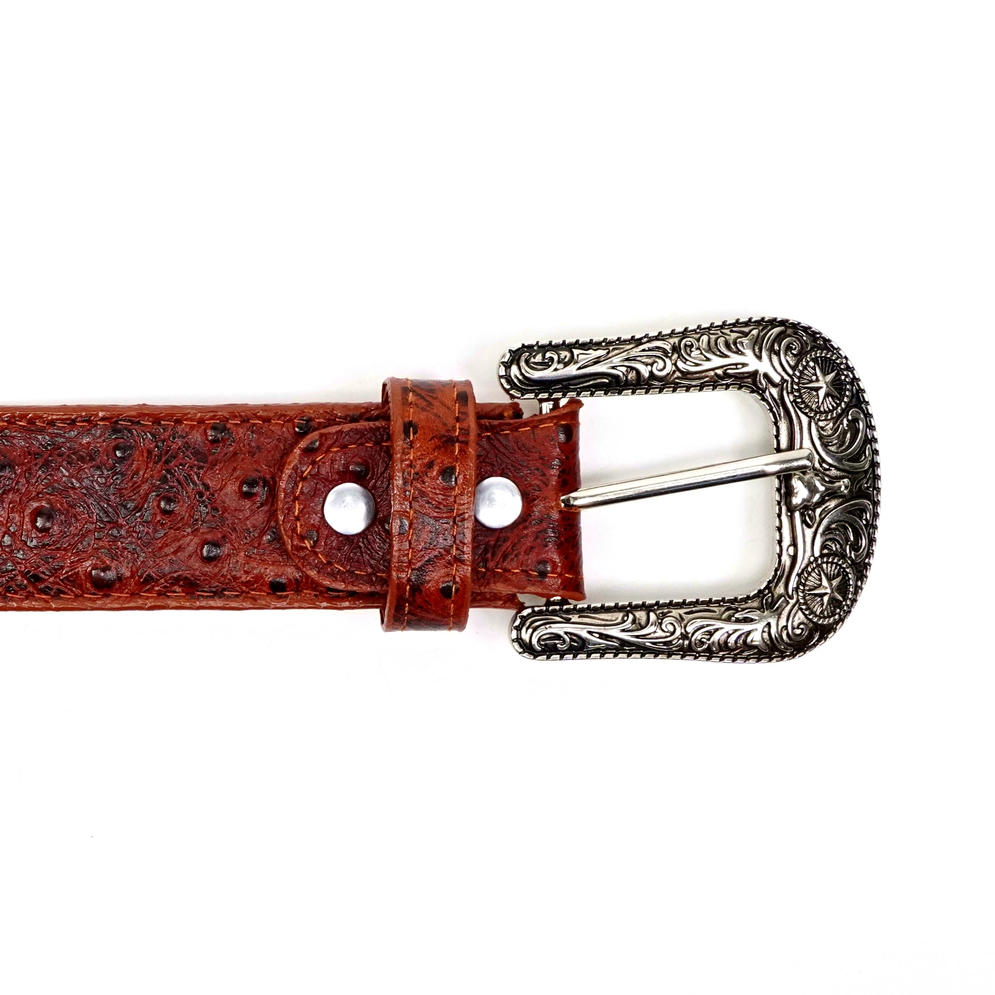 Ostrich Embossed Leather Belt - Cognac (C-IMI)