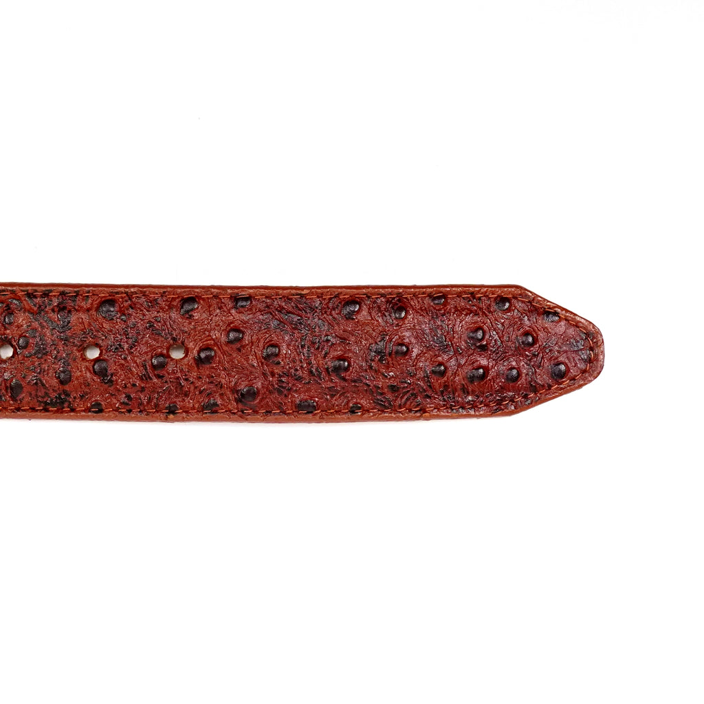 Ostrich Embossed Leather Belt - Cognac (C-IMI)
