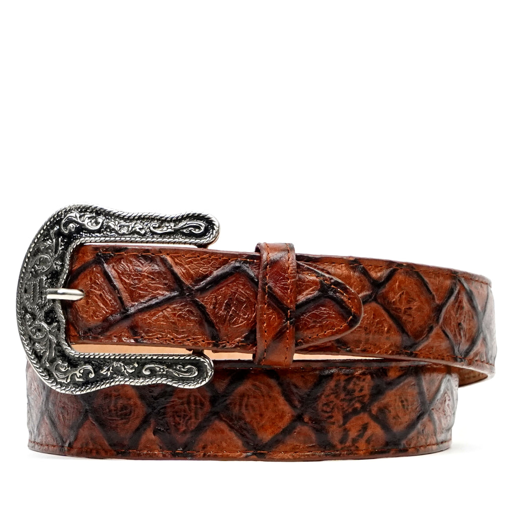 Pirarucu Fish Rustic Cognac Belt - Embossed Leather (C-IMI)