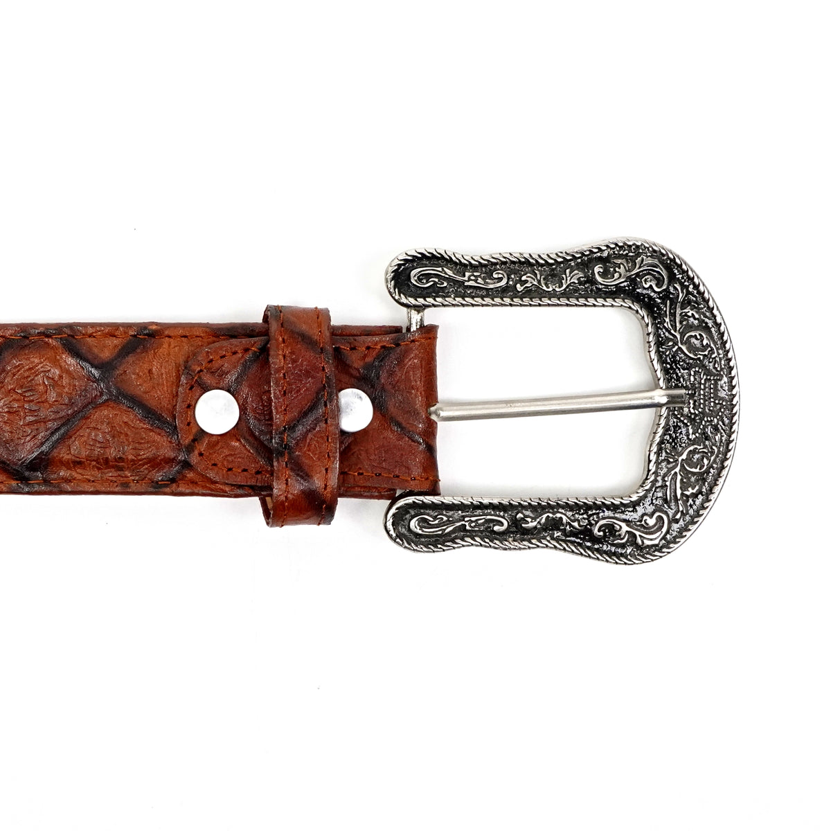 Pirarucu Fish Rustic Cognac Belt - Embossed Leather (C-IMI)