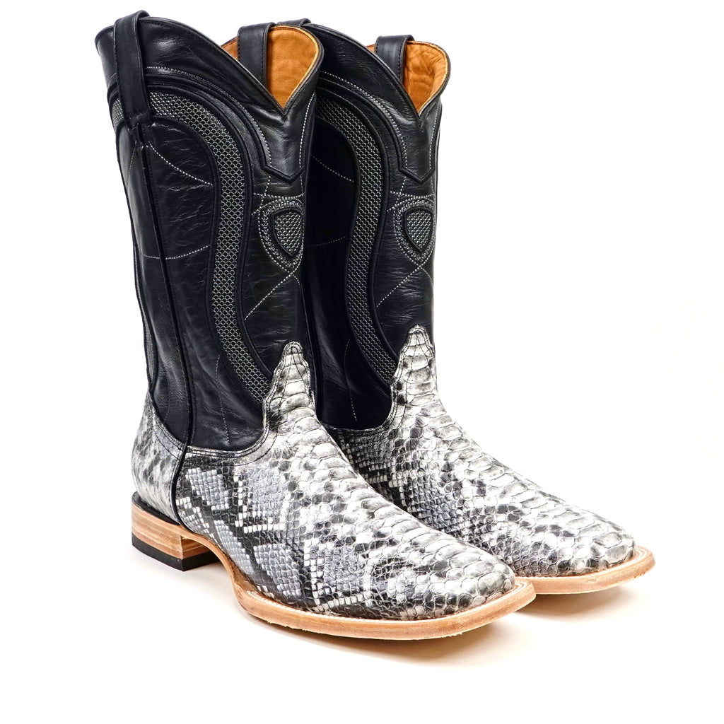 Python Natural Cowboy Boots - Embossed Leather - Square Toe (E913)
