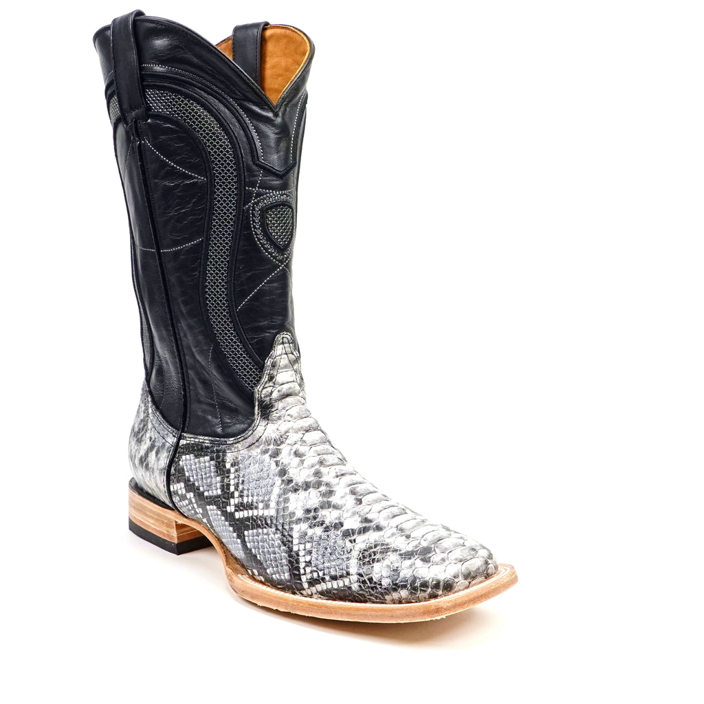 Python Natural Cowboy Boots - Embossed Leather - Square Toe (E913)