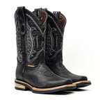 Cheyenne Black Leather Boots (Youth) - Slip-Resistant Sole - Rodeo Toe (E28)