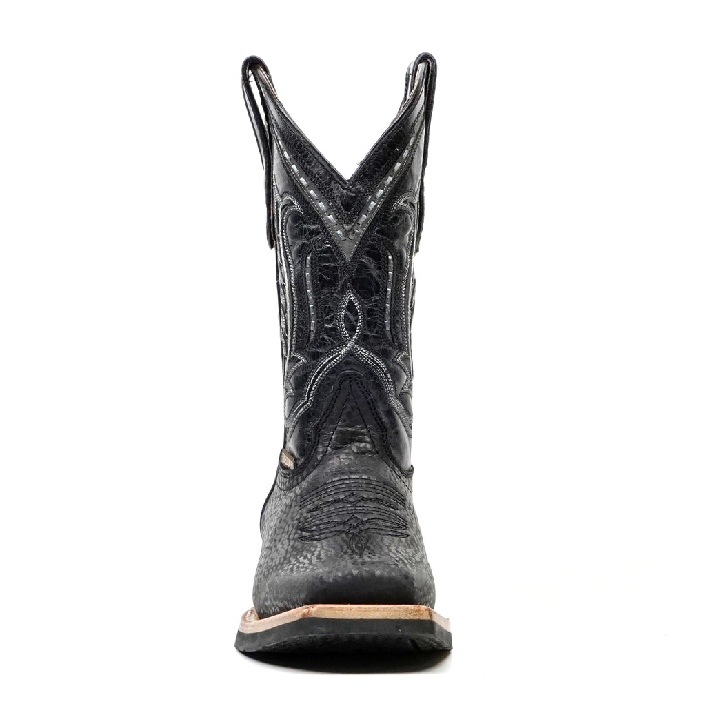 Cheyenne Black Leather Boots (Youth) - Slip-Resistant Sole - Rodeo Toe (E28)