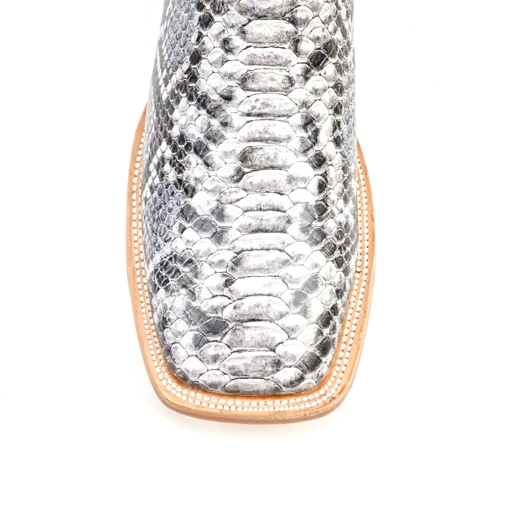Python Natural Cowboy Boots - Embossed Leather - Square Toe (E913)