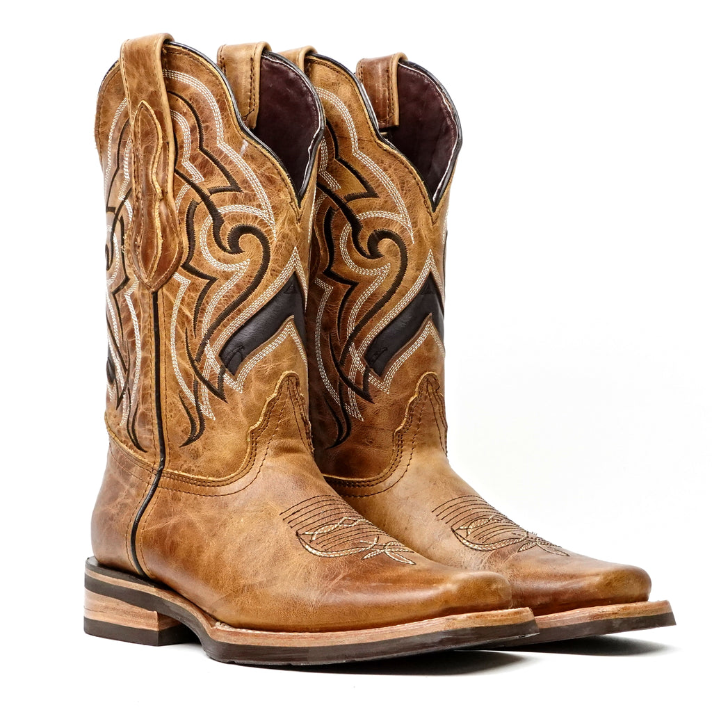 Wild Mustard Leather Boots - Sip-Resistant Sole - Rodeo Toe (E470)