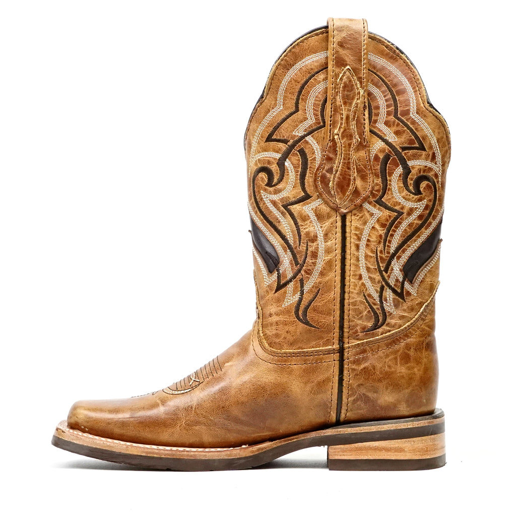 Wild Mustard Leather Boots - Sip-Resistant Sole - Rodeo Toe (E470)