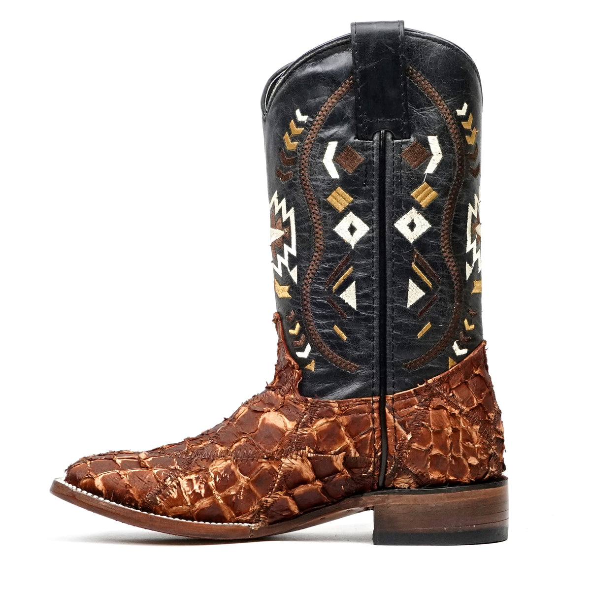 Shedron Pirarucu Fish Patchwork Boots (Youth) - Square Toe (R003)