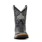 Kids Python Black Boots - Embossed Leather - Square Toe
