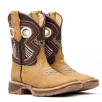 Kids Tan Roughout Boots - Double-Density Sole - Square Toe&nbsp;