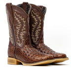 Botas Infantiles con Punta Cuadrada Chocolate y Estampado de Caimán