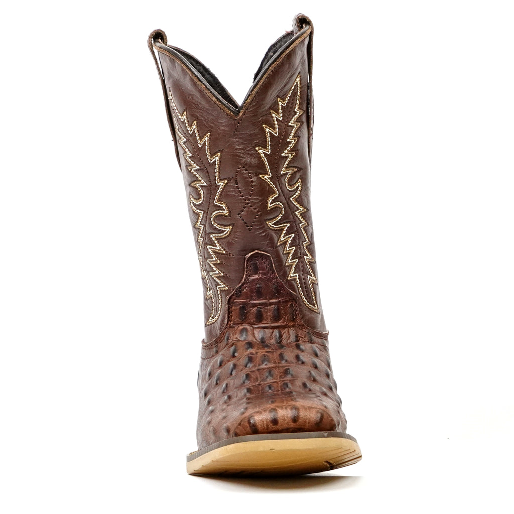 Botas Infantiles con Punta Cuadrada Chocolate y Estampado de Caimán