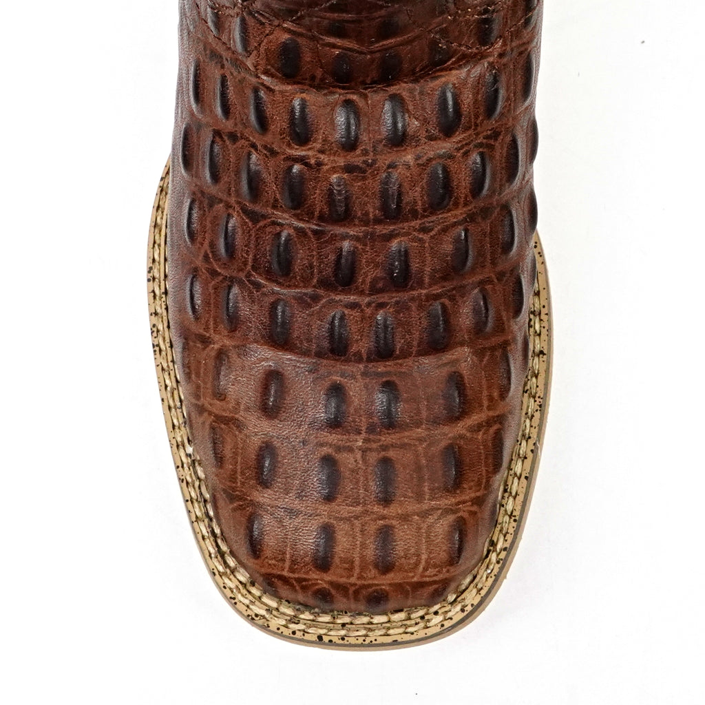 Botas Infantiles con Punta Cuadrada Chocolate y Estampado de Caimán