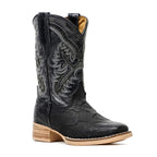 Kids Pirarucu Fish Black Boots - Embossed Leather - Square Toe (K92-1)
