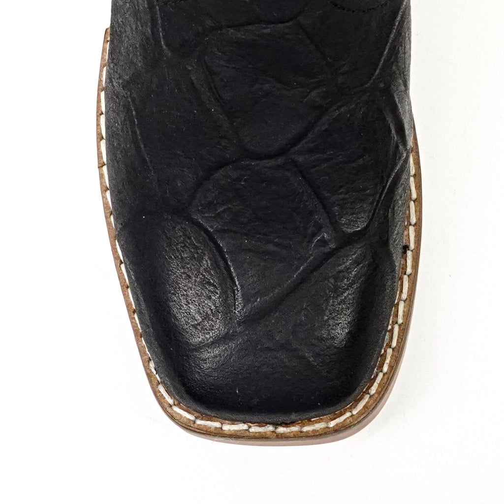 Kids Pirarucu Fish Black Boots - Embossed Leather - Square Toe (K92-1)